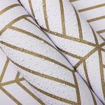 CiCiwind 15.7"x472" White and Gold Peel and Stick Wallpaper Gold Striped Hexagon Contact Paper Removable Self Adhesive Wall Paper Geometric Vinyl Roll for Bathroom Bedroom Wall Decor Upgrade