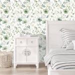 Akodm Sage Green Floral Peel and Stick Wallpaper Self Adhesive Removable Modern for Bedroom Accent Wall Renter Friendly Thick Watercolor Natural Flower Wallpaper 17.7" x 118"