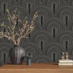 VEELIKE Black Geometric Wallpaper Peel and Stick Boho Art Deco Wallpaper Mural 17.7''x354'' Adhesive Removable Scandinavian Wallpaper for Bedroom Living Room Modern Contact Paper for Accent Wall