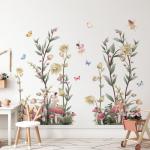 NXUEBDU Boho Flower Wall Decals Fairy Wall Decor Wildflower Stickers with Mushroom Peel and Stick Removable for Girls Bedroom, Kids Room, Living Room, Office