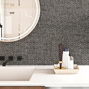 ReWallpaper 17.5in x 23ft Gray Grasscloth Style Peel and Stick Wallpaper Removable Self Adhesive Wall Covering Grey Woven Look Waterproof Contact Paper for Bathroom Living Room Bedroom Accent Walls