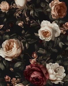 Dark Floral Wallpaper Peel and Stick, Vintage Black/White/Red Rose Contact Paper 17.5" x 393" , Retro Flowers Wall Paper Self Adhesive Waterproof Removable for Room Shelves Cabinet Drawer Table Decor