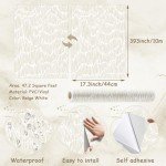 Theper Beige Wallpaper 17.3"×393" Modern Striped Wallpapers Peel and Stick Wallpaper Vinyl Boho Removable Self Adhesive Wallpaper for Bedroom Waterproof Wall Paper White and Gold Contact Paper