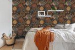 HAOKHOME Wallpaper Peel and Stick Floral Boho Brown/PeachPuff/Green Retro Wall Decor Bathroom Removable Mural 17.7in x 32.8ft