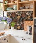 HAOKHOME Wallpaper Peel and Stick Floral Boho Brown/PeachPuff/Green Retro Wall Decor Bathroom Removable Mural 17.7in x 32.8ft