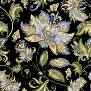 WESTICK Boho Floral Peel and Stick Wallpaper Vintage Abstract Wallpaper Retro Floral Contact Paper Peel and Stick Vinyl Wallpaper for Accent Walls Bedroom Bathroom Black/Green/Blue 17.5" x 100"