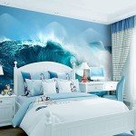 AFWADFWA Modern 3D Ocean Wave Wallpaper Stick and Peel Wall Stickers Removable Wall Paper Mural for Living Room Bedroom TV Background