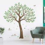 wondever Large Tree Wall Stickers Green Leaves Birds Peel and Stick Wall Decals for Living Room Bedroom TV Wall (H: 63inches)