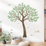 wondever Large Tree Wall Stickers Green Leaves Birds Peel and Stick Wall Decals for Living Room Bedroom TV Wall (H: 63inches)