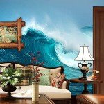 AFWADFWA Modern 3D Ocean Wave Wallpaper Stick and Peel Wall Stickers Removable Wall Paper Mural for Living Room Bedroom TV Background
