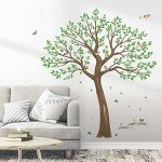 wondever Large Tree Wall Stickers Green Leaves Birds Peel and Stick Wall Decals for Living Room Bedroom TV Wall (H: 63inches)