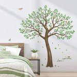 wondever Large Tree Wall Stickers Green Leaves Birds Peel and Stick Wall Decals for Living Room Bedroom TV Wall (H: 63inches)