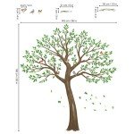 wondever Large Tree Wall Stickers Green Leaves Birds Peel and Stick Wall Decals for Living Room Bedroom TV Wall (H: 63inches)