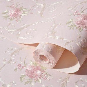 Farrich Vintage 3D Floral Peel and Stick Wallpaper Embossed Flower Damask Wallpaper Self Adhesive Non-Woven Decorative Wallcoverings for Bedroom Living Room Wall 20.8" x 118"