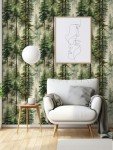 HAOKHOME Forest Peel and Stick Wallpaper Tree Wall Paper Wood Removable for Bedroom Green Contact Paper 17.7in x 9.8ft