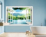 FLFK Fake Window Wall Sticker - Landscape Faux Window Wall Mural for Wall Decor, Stick and Peel Wall Decals,48"x32",Set of 2 Sheets