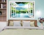 FLFK Fake Window Wall Sticker - Landscape Faux Window Wall Mural for Wall Decor, Stick and Peel Wall Decals,48"x32",Set of 2 Sheets