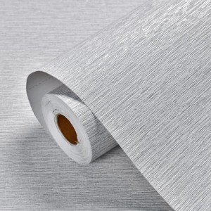 Haimin Grasscloth Wallpaper Peel and Stick 20.9in X 393in Fabric Contact Paper Wall Paper Textured Wallpaper Horizontal Stripes Look Self-Adhesive Thick Vinyl Embossed (Grey White)