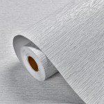 Haimin Grasscloth Wallpaper Peel and Stick 20.9in X 393in Fabric Contact Paper Wall Paper Textured Wallpaper Horizontal Stripes Look Self-Adhesive Thick Vinyl Embossed (Grey White)