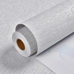 Haimin Grasscloth Wallpaper Peel and Stick 20.9in X 393in Fabric Contact Paper Wall Paper Textured Wallpaper Horizontal Stripes Look Self-Adhesive Thick Vinyl Embossed (Grey White)