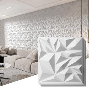 Art3d 33-Pack 3D Wall Panels for Interior Wall Decor, Modern Diamond Textured Accent Wall Paneling for Gaming Living Room TV Wall Background, 12 x 12 inch White
