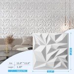 Art3d 33-Pack 3D Wall Panels for Interior Wall Decor, Modern Diamond Textured Accent Wall Paneling for Gaming Living Room TV Wall Background, 12 x 12 inch White