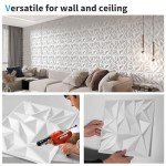 Art3d 33-Pack 3D Wall Panels for Interior Wall Decor, Modern Diamond Textured Accent Wall Paneling for Gaming Living Room TV Wall Background, 12 x 12 inch White
