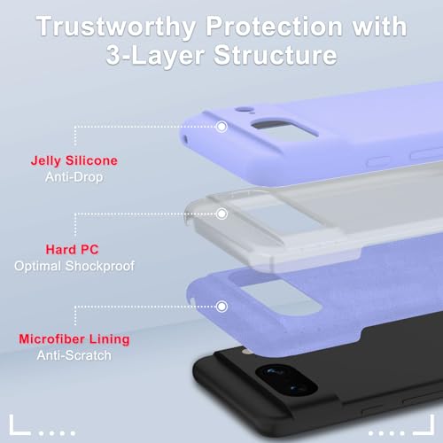 Lavender Purple Silicone Google Pixel 8 Case with Protectors
