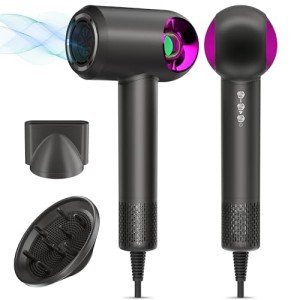 Vatsekui Hair Dryer, High-Speed Ionic Low Noise Blow Dryer with Diffuser for Fast Drying, Professional 500 Millions Negative Ionic Thermo-Control Hairdryer, Travel with Magnetic Diffuser & Nozzle