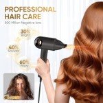 Vatsekui Hair Dryer, High-Speed Ionic Low Noise Blow Dryer with Diffuser for Fast Drying, Professional 500 Millions Negative Ionic Thermo-Control Hairdryer, Travel with Magnetic Diffuser & Nozzle