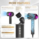Vatsekui Hair Dryer, High-Speed Ionic Low Noise Blow Dryer with Diffuser for Fast Drying, Professional 500 Millions Negative Ionic Thermo-Control Hairdryer, Travel with Magnetic Diffuser & Nozzle