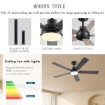 JSAITEE 52" Smart Ceiling Fan with Remote & App