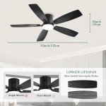 52-Inch Black Ceiling Fan with Remote and Light