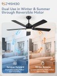 ZMISHIBO 52" Black Ceiling Fans with Remote