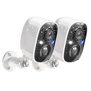 GMK Security Cameras Wireless Outdoor, 2K Color Night Vision AI Motion Detection 2-Way Talk Battery Powered WiFi Home Indoor Camera IP65 Weatherproof Spotlight Siren Alarm Cloud/SD Storage 2-Pack