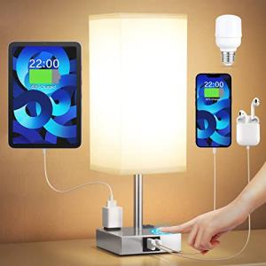 Touch Control Nightstand Lamp with USB Ports and Outlets
