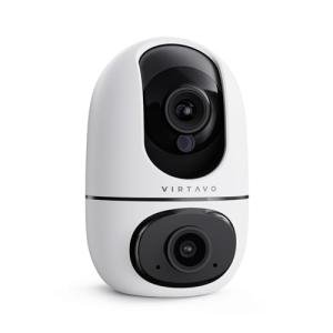 virtavo XD1 Indoor Security WiFi Camera, Wireless, Dual-Lens 360° PTZ Baby Monitor & Pet Cam, Motion Tracking, 2-Way Audio, Night Vision, Cloud/SD Storage, Phone App, Plug-in Power