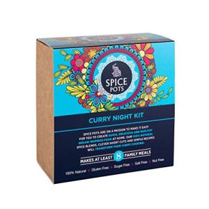 Curry Night Kit by Spice Pots - 100% Natural Ingredients - 4 x 40g Spice Blends - 8 Curry Recipe Booklet - Korma, Bhuna, Goan & Indian Tandoori Vegan Curry Powder - Cooking Gifts for Women & Men