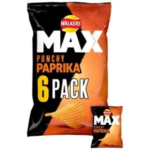 Walkers Max Punchy Paprika Crisps Multipack 6x27g