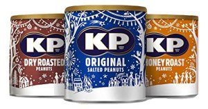 KP Nuts Christmas 3 Tin Peanut Set Original Salted, Dry Roasted and Honey Roast Peanuts Party Nibbles Favourites Stocking Filler 3 x 375g