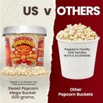 MacCorns Sweet Popcorn Bucket | 10ltr Reusable Bucket of 600g Sweet Popcorn with Handle | Crispy & Delicious Sugar-Coated Popcorn Ideal For Parties, Events & Movie Nights | Free from Dairy & Nuts