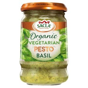 Sacla Italian Vegetarian Basil Pesto Sauce - Perfect with Pasta, Pizza, Garlic Bread and Tagliatelli - Made with Fresh Basil Leaves, Pine Nuts and Olive Oil - 190g (Pack of 1)