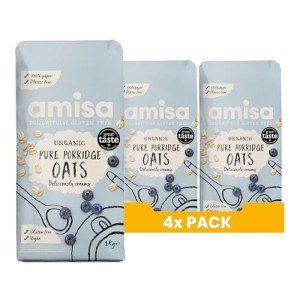 Amisa Organic Gluten-Free Porridge Oats, 1kg - Batch Tested, High Fibre, 100% Recyclable Paper Packaging - Ideal for Breakfast, Cooking & Baking , Pack of 1