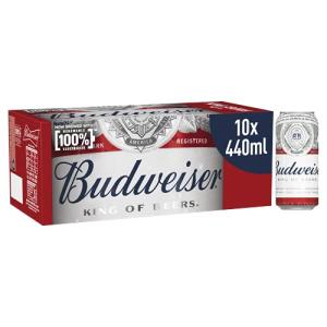 Budweiser Lager Beer, 10 Cans, 440ml Each