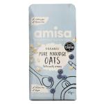 Amisa Organic Gluten-Free Porridge Oats, 1kg - Batch Tested, High Fibre, 100% Recyclable Paper Packaging - Ideal for Breakfast, Cooking & Baking , Pack of 1