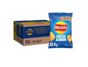 Walkers Cheese & Onion Crisps, 32.5g - Case of 32