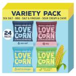 LOVE CORN Variety Pack (6 Sea Salt, 6 BBQ, 6 Salt & Vinegar, 6 Sour Cream & Chive 20g) – Healthy Snacks Ideal for Gluten Free & Vegan Diets – Low Sugar Alternative for Crisps and Mixed Nuts