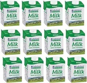 Lakeland Semi-Skimmed UHT Milk 500ml (Pack of 12) | Creamy Taste, Shelf-Stable, Perfect for Tea, Coffee & Cooking | Ultra-Heat-Treated for Freshness and Extended Shelf Life | Great for Travel & Office