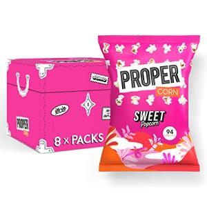 PROPER Popcorn, 90g Sharing Bag, Pack of 8, 94 kcal, Natural Flavourings, Vegan, Gluten-Free (Sweet Popcorn)