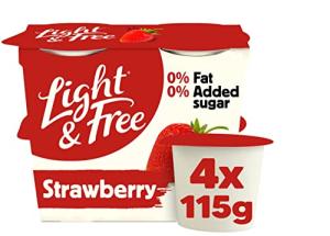 Light & Free Strawberry, 0% Fat and No Added Sugar, Greek Style Yoghurt, 4x115g